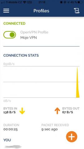 OpenVPN iOS - Připojeno