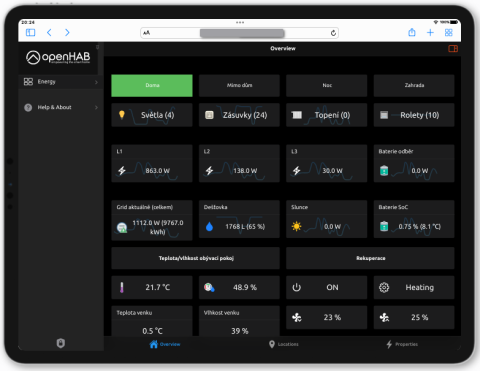 Victron a chytrý dům - dashboard