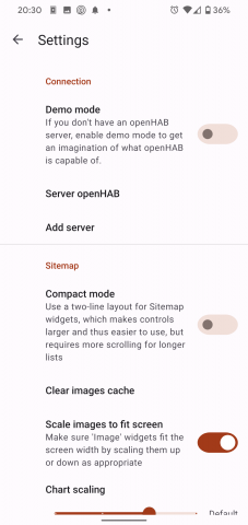 OpenHAB App Settings OpenHAB Aplikace Nastaveni