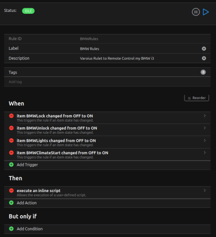 BMW i3 Remote Control BMW Rule OpenHAB