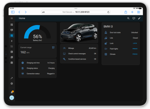 BMW integrace v Home Assistant BMW v Tabletu